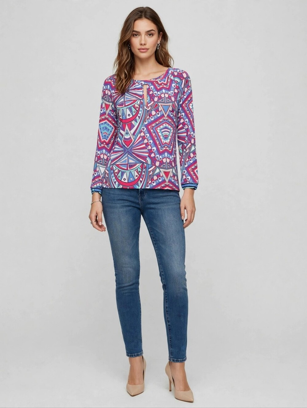 Emilio PUCCI Women's Long Sleeve Geometric Print Blouse